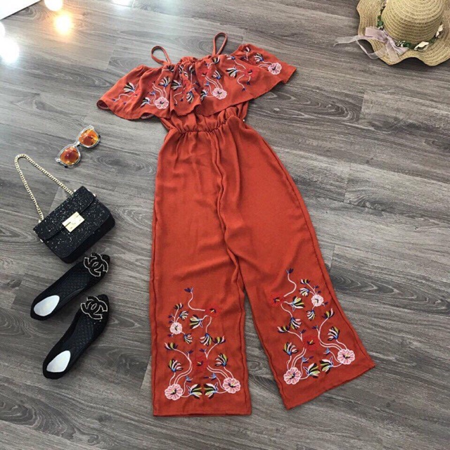 Jum thêu hoa bẹt vai cam