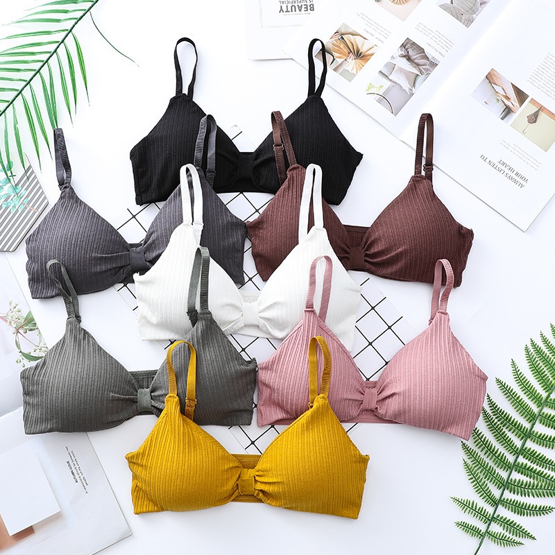 Áo bra 2 dây thắt nơ, Bra mút mỏng xinh xắn, Áo ngực không gọng chất cotton gân tăm SAVILL B308