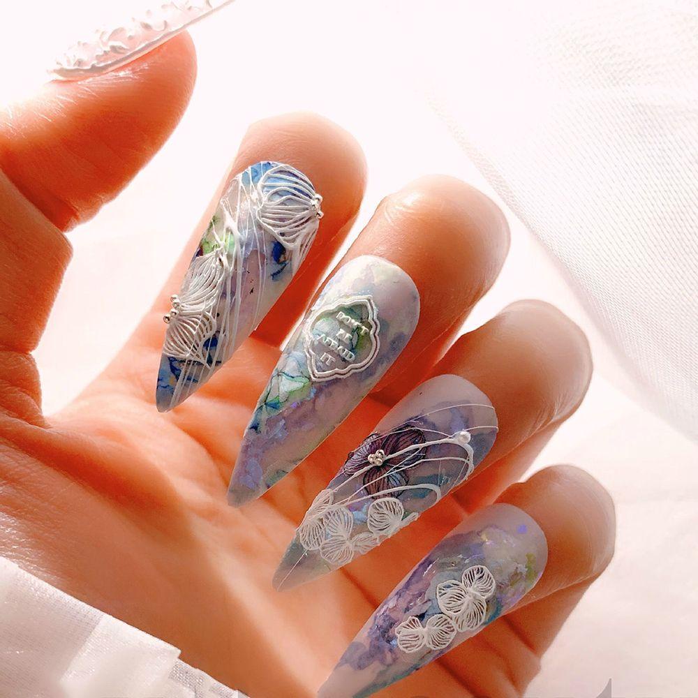 Miếng Dán Trang Trí Móng Tay Bằng Acrylic Màu Trắng Đen DIY