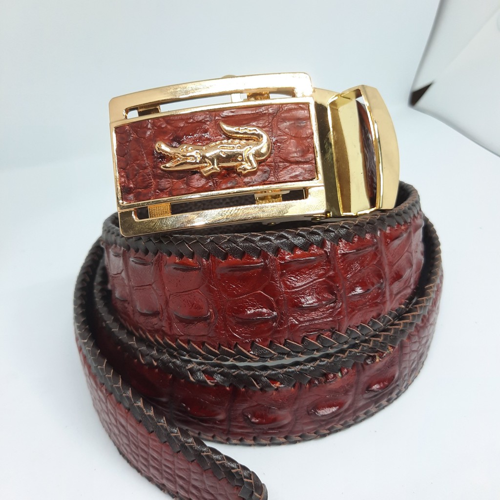 [DA CÁ SẤU 100%]Thắt Lưng da Cá Sấu Đan Viền Thủ Công. Da Cá Sấu Liền Nguyên Con