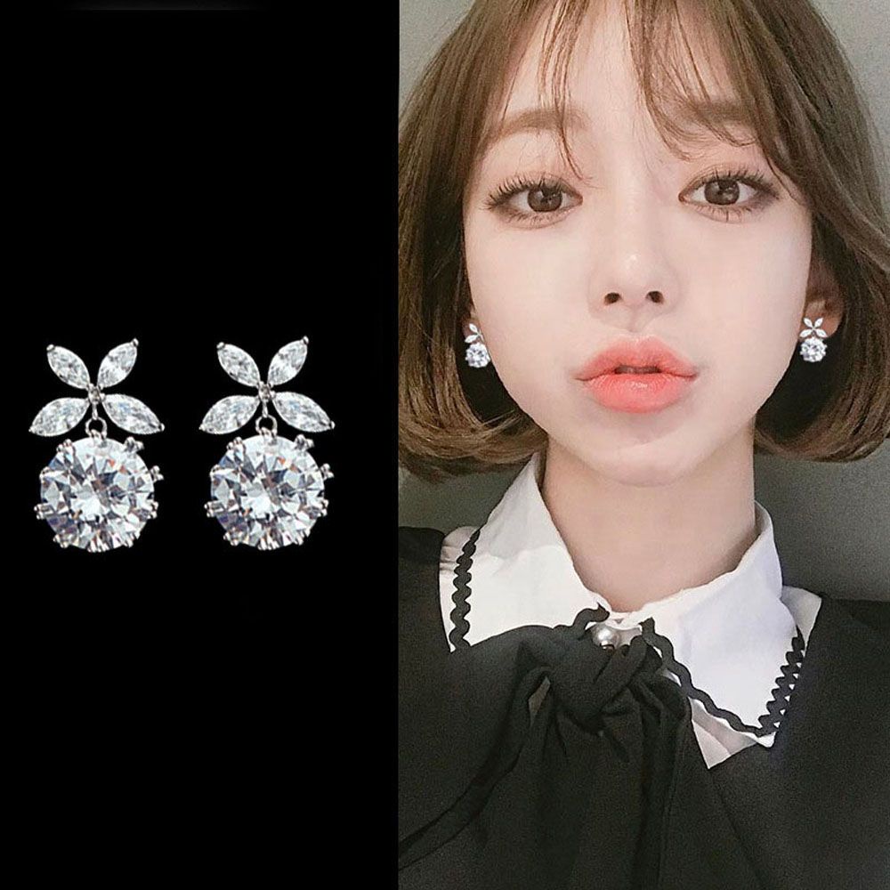 Bông tai dáng dài đính đá zircon không gây dị ứng thời trang cho nữ S925