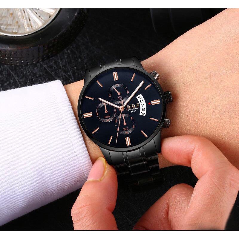 Đồng Hồ Nam BOSCK 8811 Màu Đen Dây Thép, Kim Loại Không Gỉ Cao Cấp Mặt Kính Tráng Sapphire, Chống Xước, Chống Nước | BigBuy360 - bigbuy360.vn