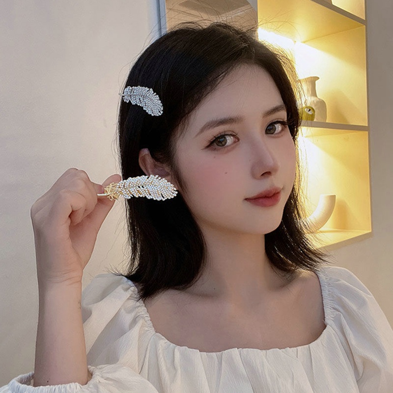 Kẹp Tóc Trang Trí Hình Lông Vũ Đính Kim Cương Giả Cho Nữ timetunnel