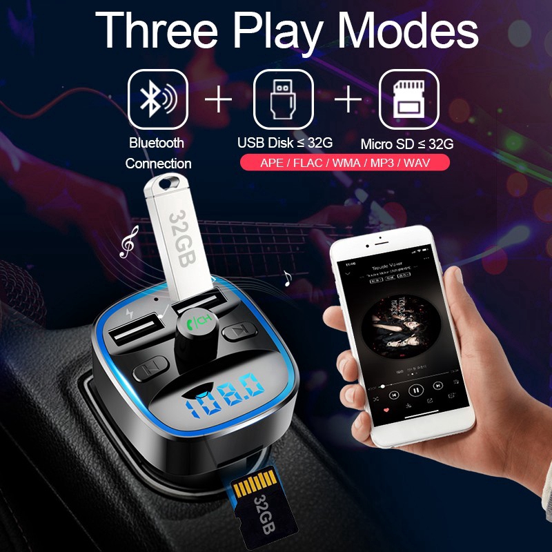 Bộ Chuyển Đổi Radio Fm 2 Cổng Usb Kiêm Máy Mp3 Bluetooth Cho Xe Hơi