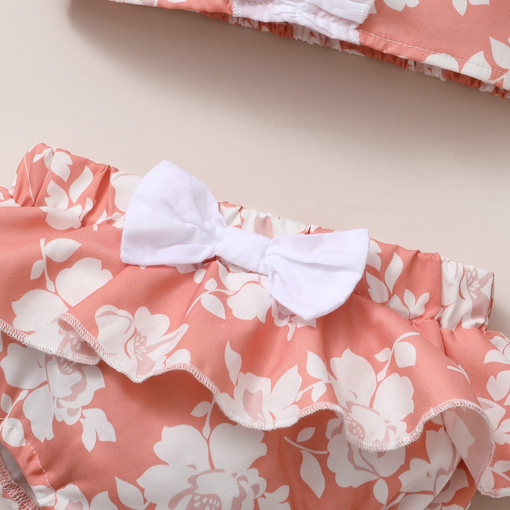 Set đồ bơi 2 mảnh MIKRDOO gồm áo 2 dây in hoa + quần short thời trang mùa hè cho bé gái