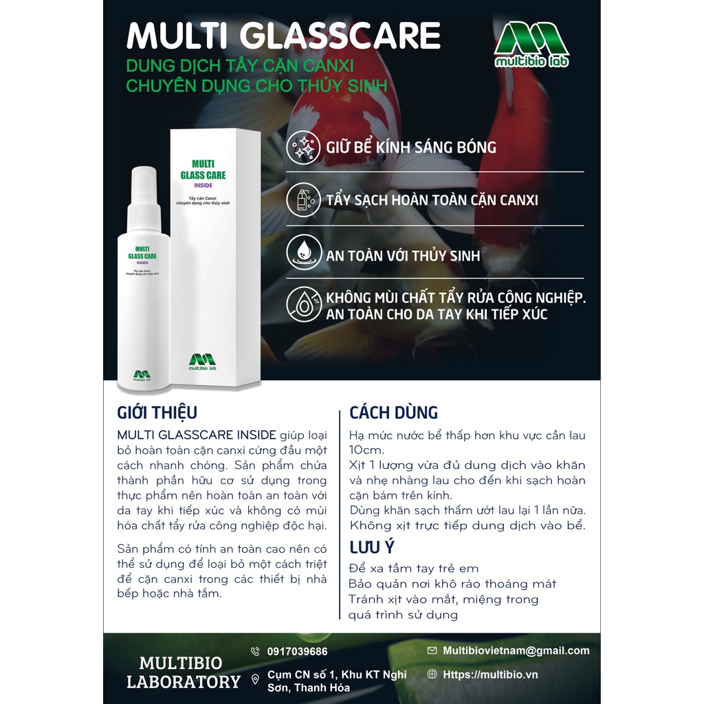 MULTI GLASS CARE INSIDE | Dung Dịch Tẩy Cặn Canxi, Nước Lau Kính| Chuyên Dụng Cho Bể Thủy Sinh, Cá Cảnh