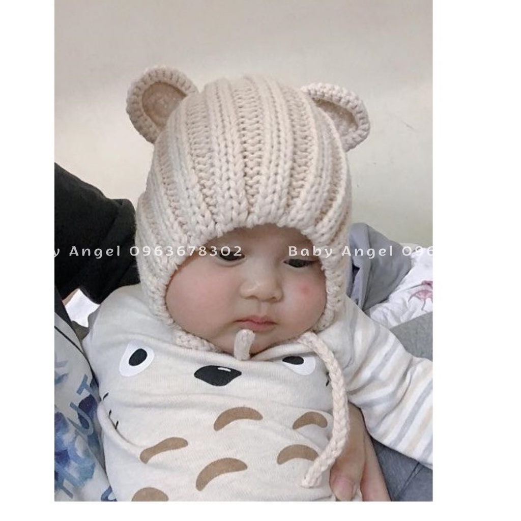 [𝑭𝒓𝒆𝒆𝒔𝒉𝒊𝒑] Mũ len tai gấu Cute cho bé sơ sinh, nón len ấm áp, mềm mại cho bé 0-3 tuổi