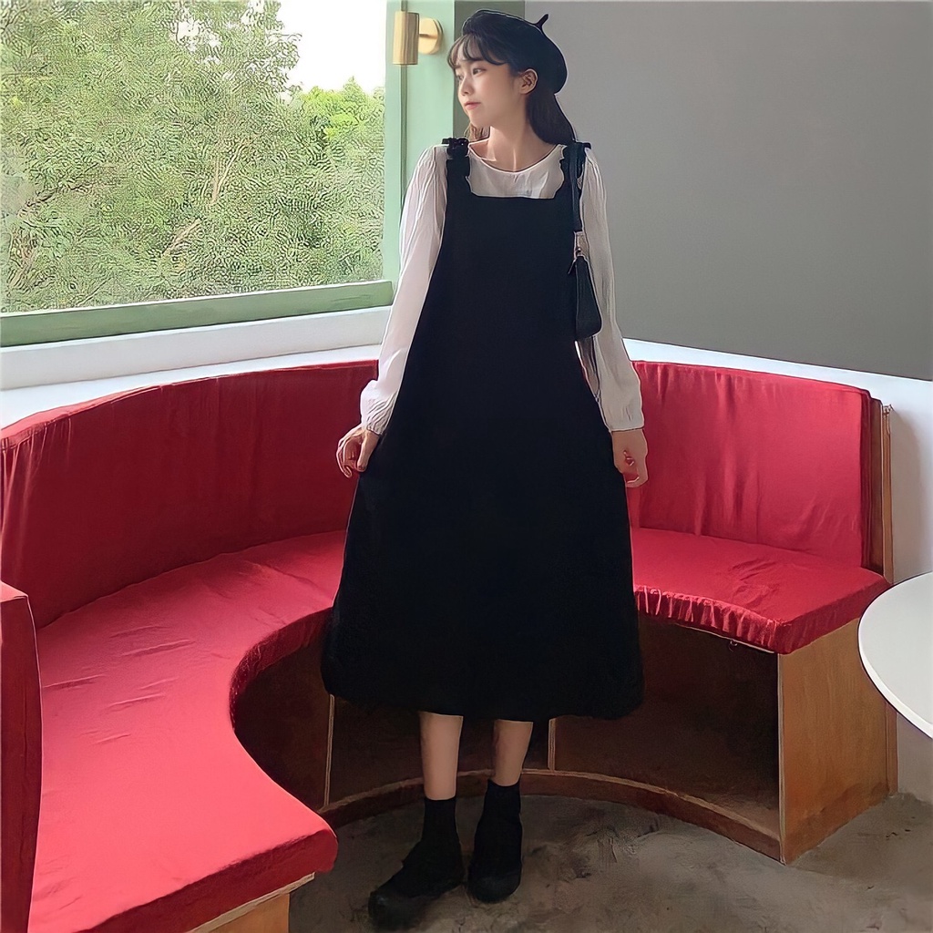 Váy Nữ, Váy Yếm Nỉ Nhung Mix Áo Sơ Mi Dáng Tiểu Thư Hàng Loại 1 | BigBuy360 - bigbuy360.vn