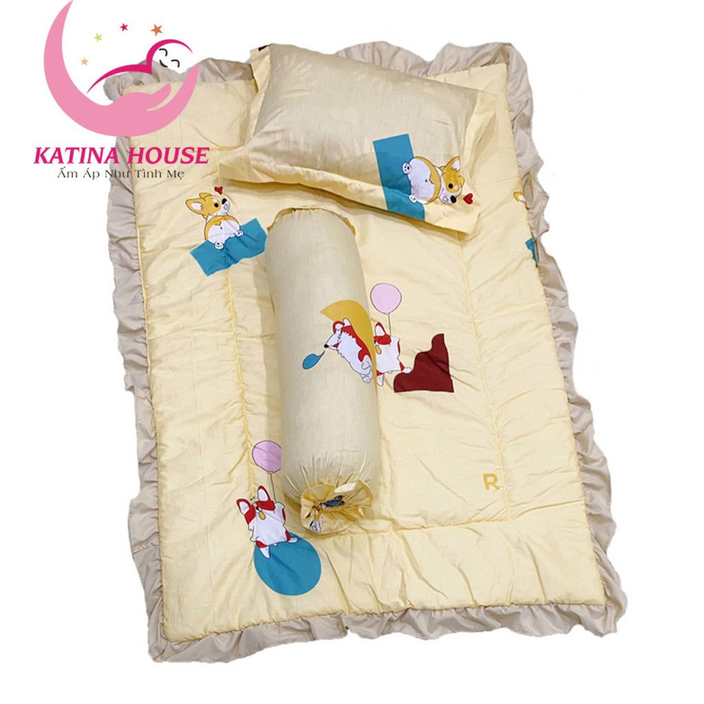 Bộ gối nệm cho bé 1-4 tuổi, chất vải Cotton thoáng mát, thấm hút tốt, nệm bèo đáng yếu với nhiều họa tiết dễ thương