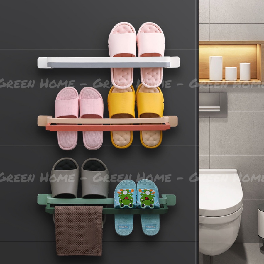 Kệ để giày dép dán tường thông minh, Giá treo khăn và đồ dùng nhà bếp 2 tầng gấp gọn đa năng cao cấp