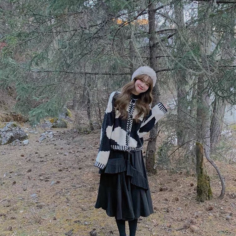 [Spot] Áo len phong cách retro Áo len dệt kim hàn quốc + quần âu nữ phù hợp