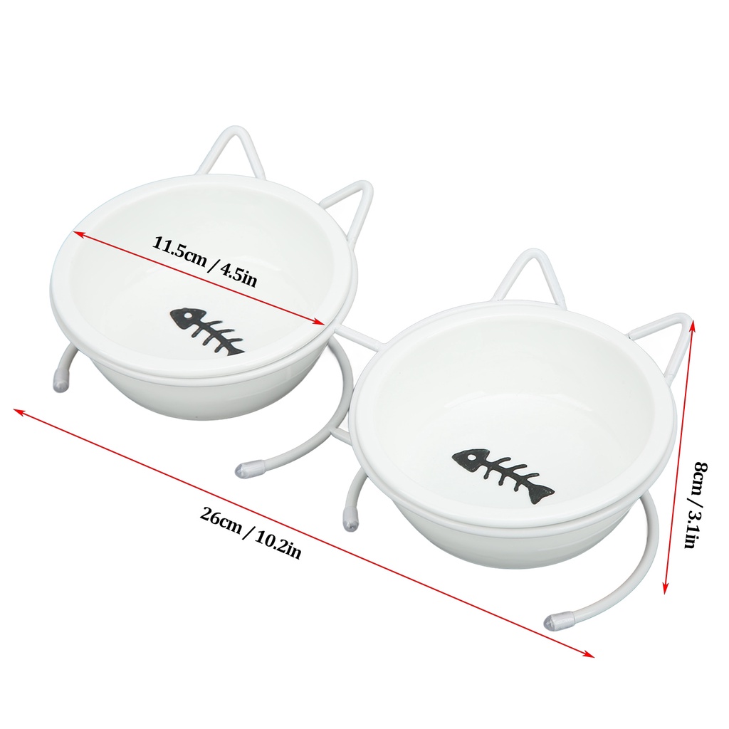[Hàng Sẵn] Bát Ăn Bằng Sứ đôi cho mèo - Chén Ăn Chống Gù Có Đế Kim Loại【Tennessee052】