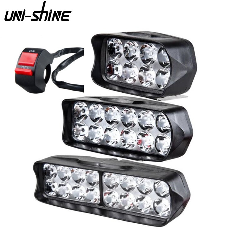 Đèn pha Uni-shine làm việc 8/12/16 bóng 12/18/24W 2400LM 12V cho xe máy ATV