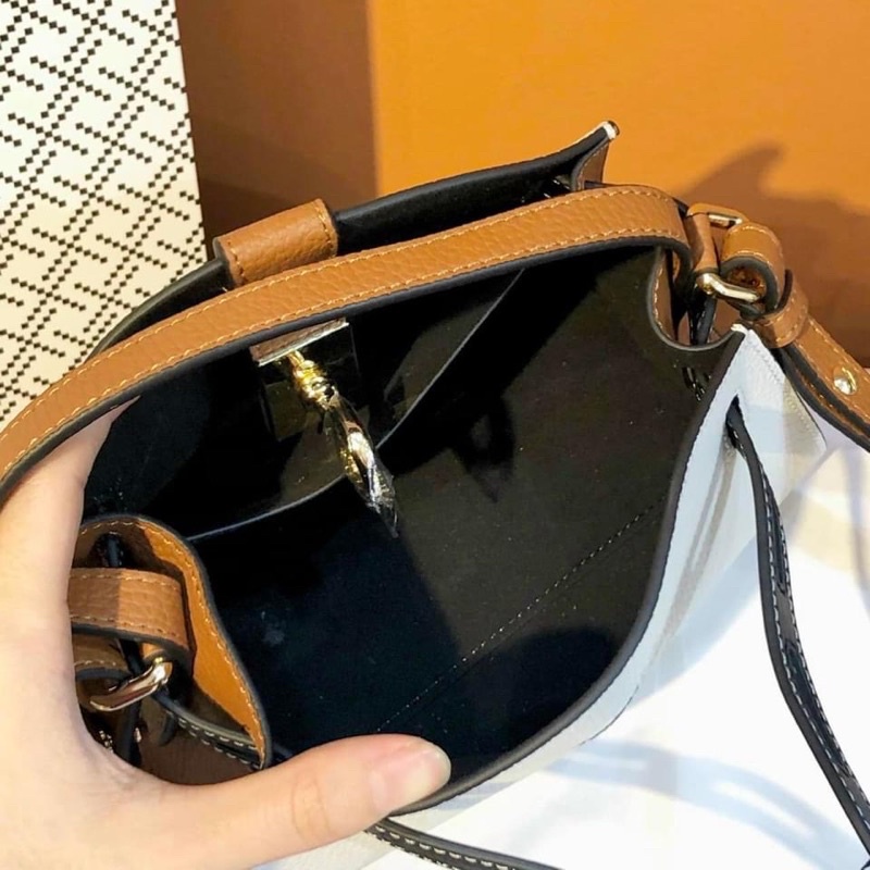 TNS-Túi xách tay kèm đeo chéo da thật hottrend Fulia Margherita top handle-màu trắng phối đen sang trọng