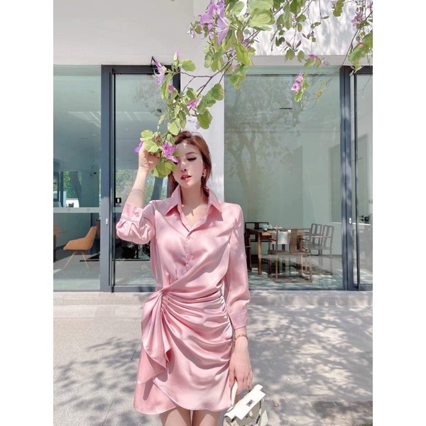 Đầm lụa Satin cao cấp Thiết kế đắp chéo eo Siêu Hack dáng Hot Girl tiểu thư xinh lung linh