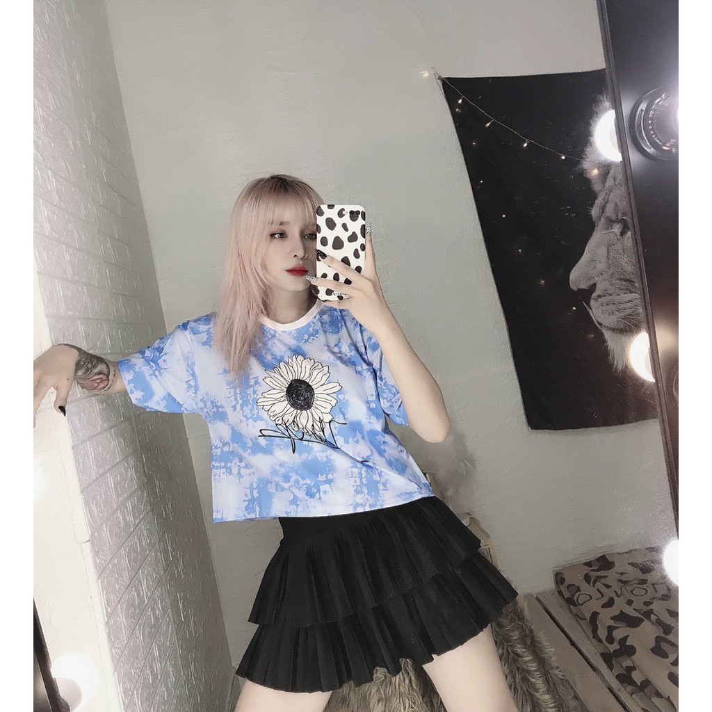 áo kiểu croptop màu loang in bông hoa xinh xắn ảnh chụp thật