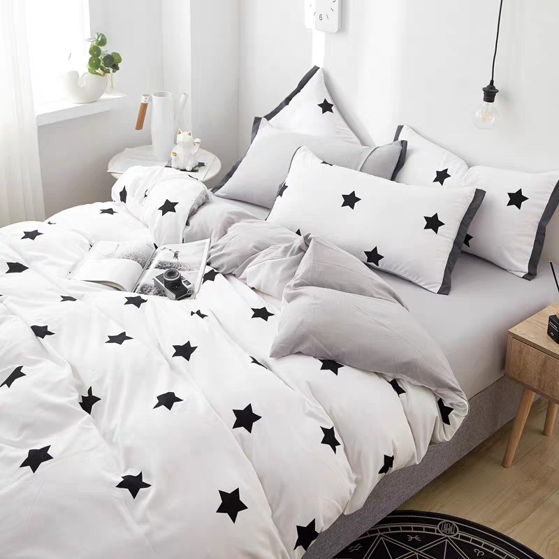 Bộ vỏ chăn ga gối cotton đũi Lidaco cao cấp - Sao Đen FSD