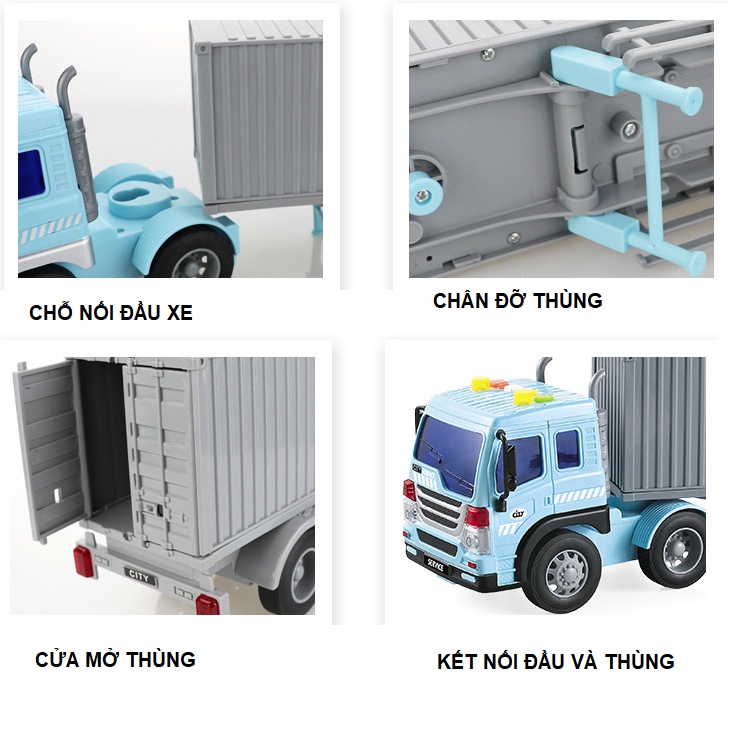 Mô hình xe đầu kéo container chở hàng đồ chơi trẻ em xe bằng nhựa có âm thanh và đèn