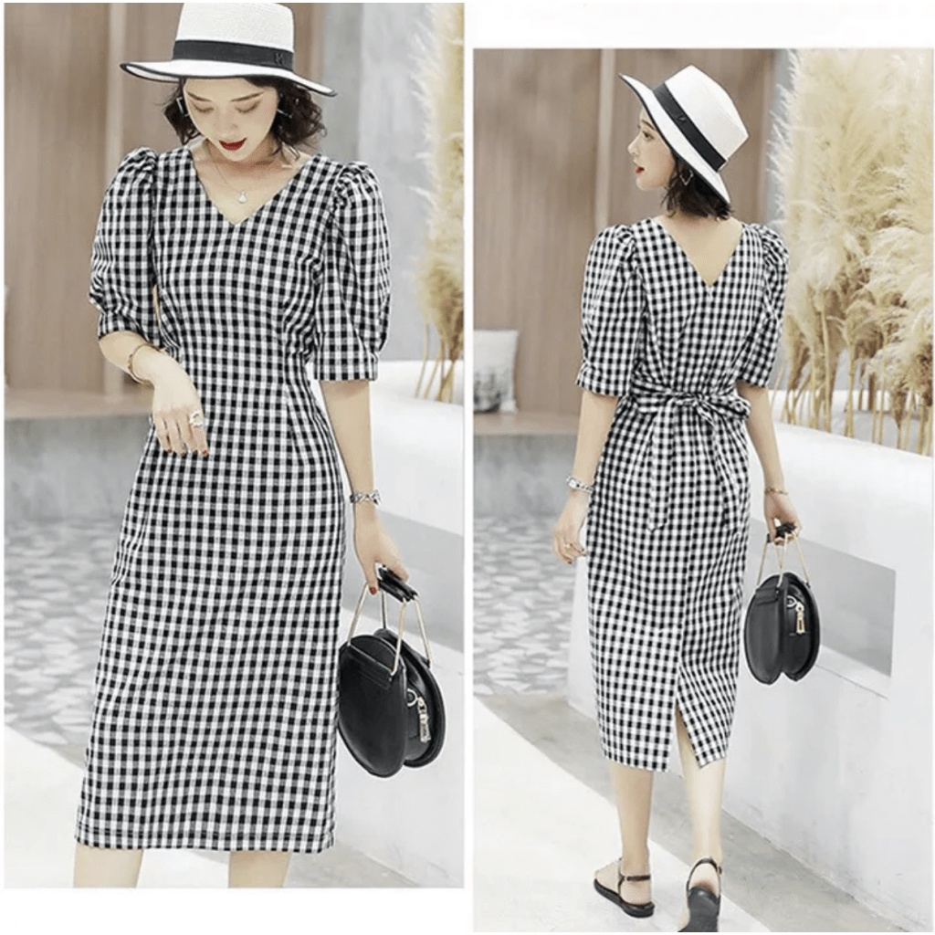 (FREE SHIP) Đầm Suông Caro Nữ Phối Dây Cột Eo Xinh Xắn Duyên Dáng Đầy Cuốn Hút Tôn Dáng