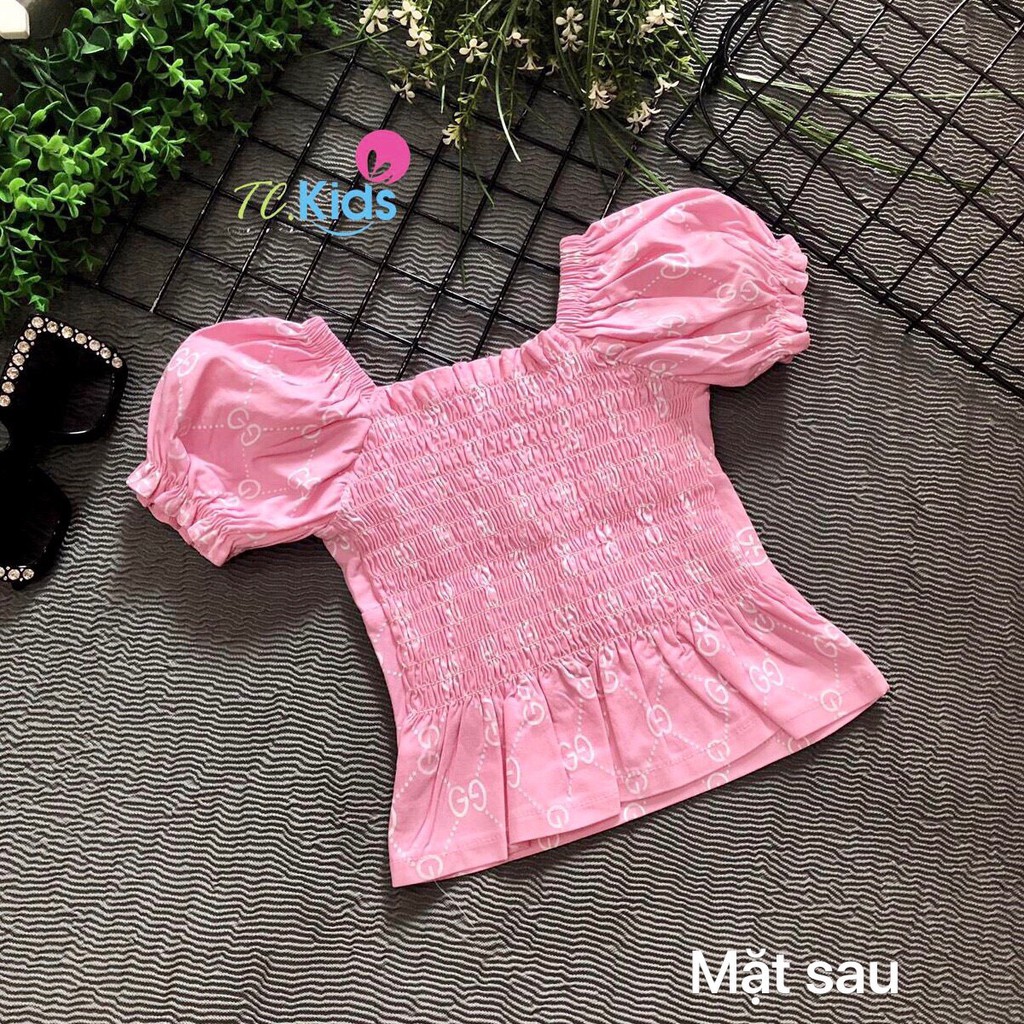 Áo Bé Gái Tay Phồng Smocking Thân Sau Cực Đẹp