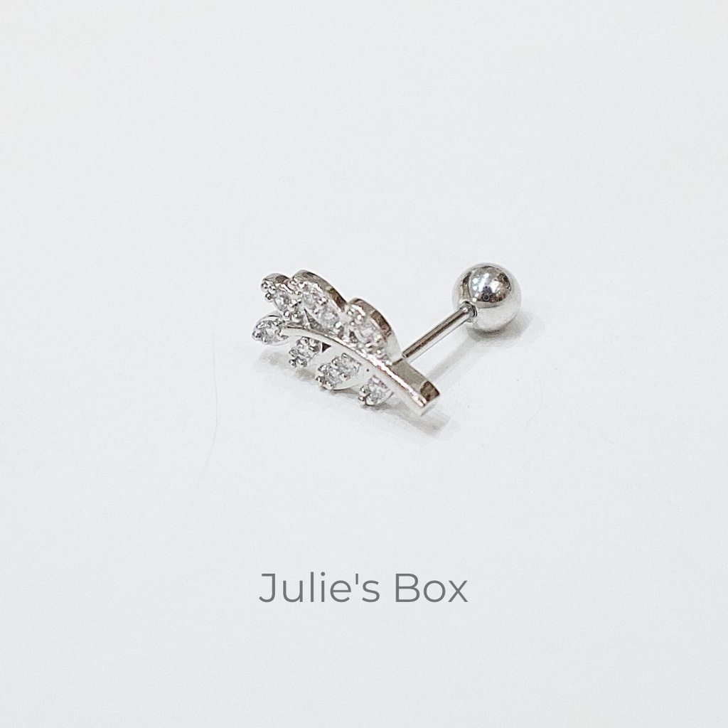 [1 Chiếc] Khuyên Tai Titan Lá Cây Đính Đá Unisex Màu Bạc Đuôi Bi Không Gỉ Sét Không Ngứa Bông Tai Nam Julies Box 66