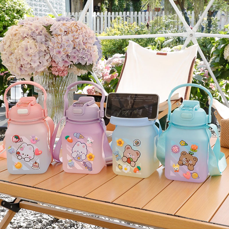 Bình Nước 1200ML Kèm Ống Hút Dung Tích Lớn Phong Cách Hàn Quốc Dễ Thương