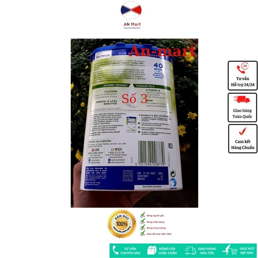 Sữa Aptamil Anh, Sữa Organic Hữu Cơ Hộp 800g Đủ Số 1 2 3 Hàng Bay Air Cargo Date Xa