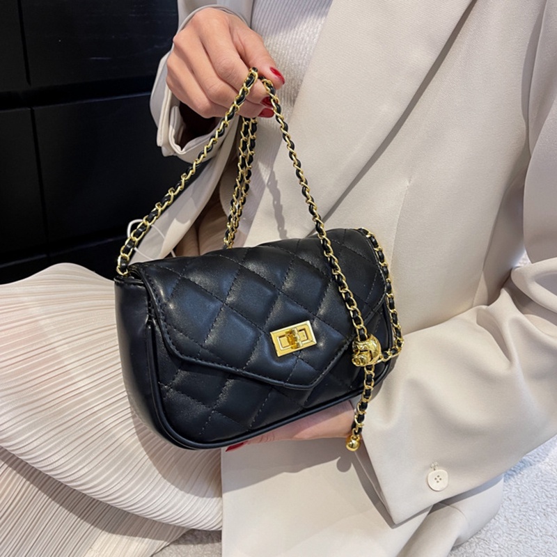 Túi Đeo Chéo Hình Vuông Cỡ Nhỏ Màu Đen Phối Dây Xích Thời Trang Cho Nữ