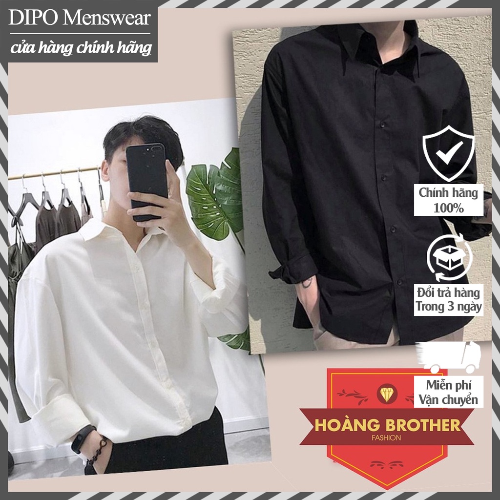 Áo sơ mi cao cấp - áo sơ mì dài tay unisex basic trơn màu trắng đen chất cotton lụa mịn mát
