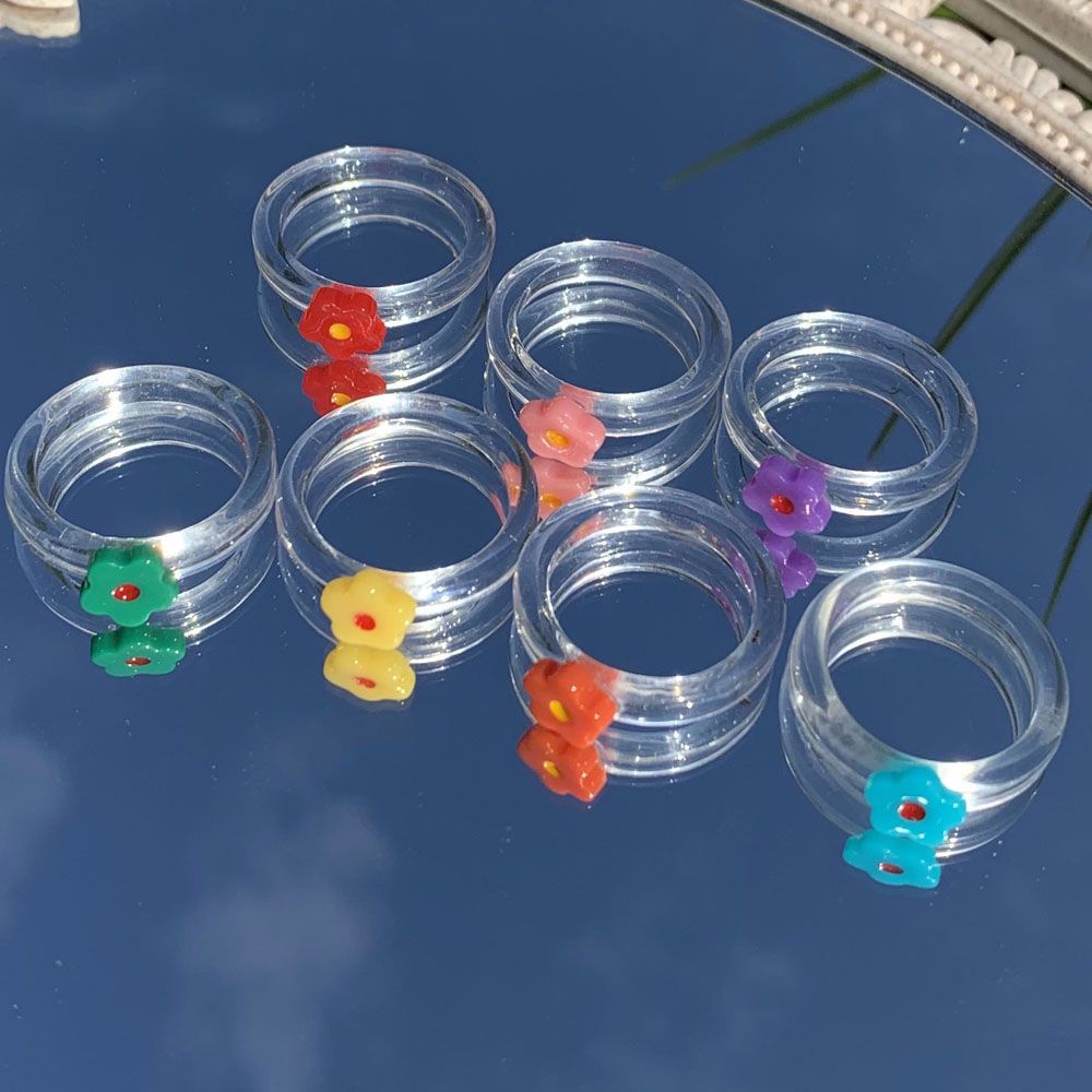 Nhẫn Nhựa Resin Trong Suốt Họa Tiết Hoa Nhiều Màu Dễ Thương Cho Nữ