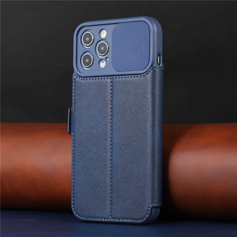 Bao Da Điện Thoại Nắp Lật Khóa Từ Tính Có Ngăn Đựng Thẻ Bảo Vệ Camera Cho IPhone 13 14Pro Max