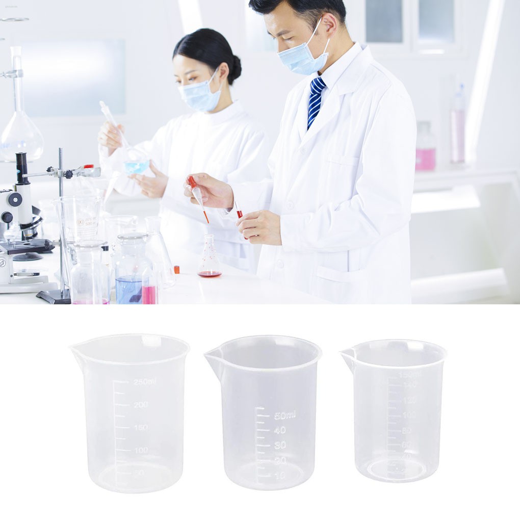 Set 3 Cốc Đong Bằng Nhựa Có Chữ Số Dùng Trong Thí Nghiệm