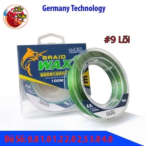 Dây dù câu cá PE BRAID WAX 9 lõi 100m xanh rêu Siêu bền, mềm mượt Được Lão Ngư phân phối Chính Hãng