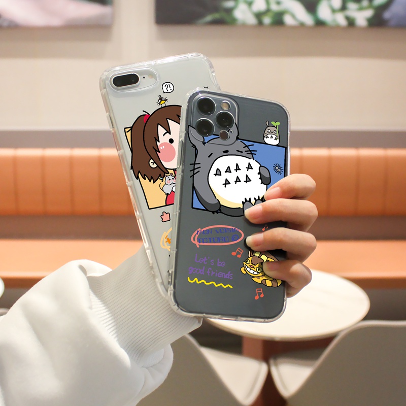 Ốp lưng iphone Ốp điện thoại SUNTAIHO TPU viền vuông trong suốt truyện Totoro cho iPhone 13 12 11 Pro Max X XS Max XR 8 7 6 6S Plus