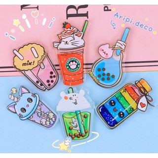 Charm in laser hoạt hình ly trà sữa dễ thương B21/ Nguyên liệu làm slime resin trang trí