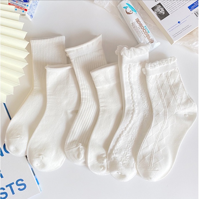 Vớ cổ cao màu trắng trơn phong cách lolita Hàn Quốc vintage thời trang dành cho nữ yrshop