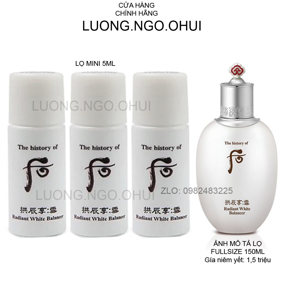 Combo toner nước hoa hồng và sữa dưỡng Whoo Radiant White 5ml + 5ml chuyên dưỡng trắng mờ thâm nám và chống lão hóa