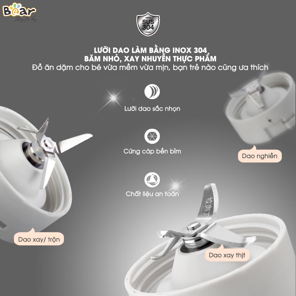 [Bear Chính Hãng]Máy xay ăn dặm 3 cối Bear GR-B03V1 hồng nhạt, công suất 200W, dung tích 300ml, 1600 vòng/phút tiện lợi.