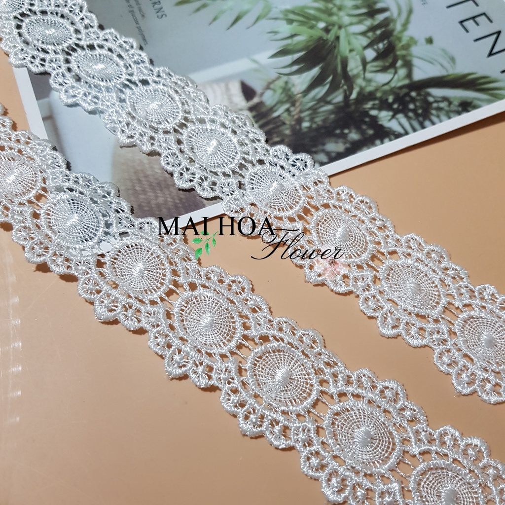 RC7 Cuộn 5 mét dây ren viền làm ren may đồ ren chỉ trắng rộng 4cm Maihoaflower