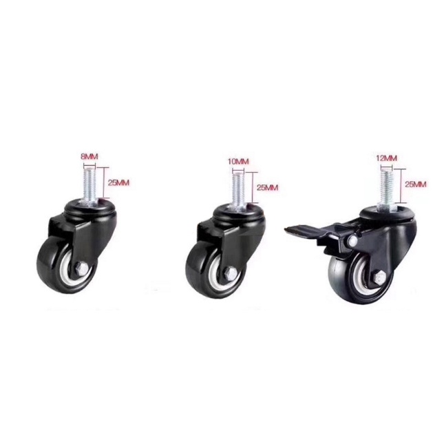 Bánh xe đẩy đen vít 40mm 50mm xoay - khóa