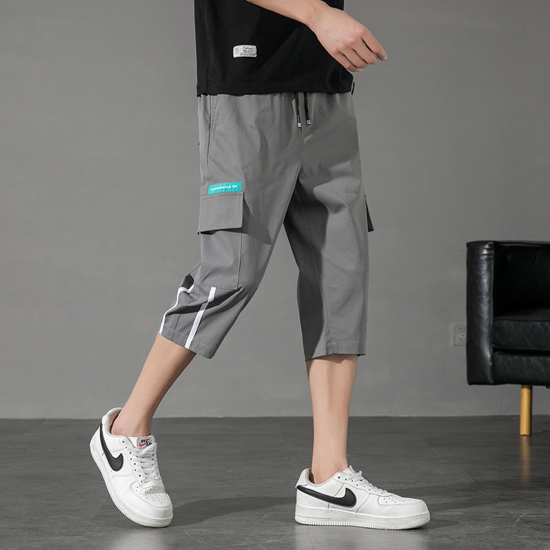 Capri Pants Men's Summer Thin Trendy Korean Loose Tooling Sports Shorts Teenagers Casual Harem Pants