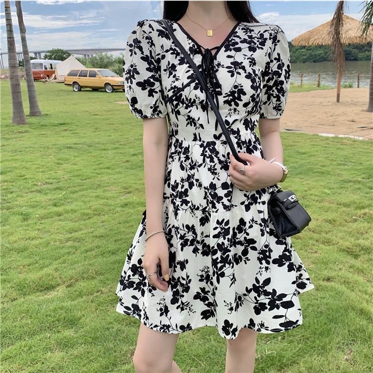 đầm bigsize nữ đầm tay phồng váy đi biển đầm nữ váy hoa nhí vintage váy tiểu thư sang chảnh đầm đi tiệc váy cổ v váy đi chơiváy đi chơi