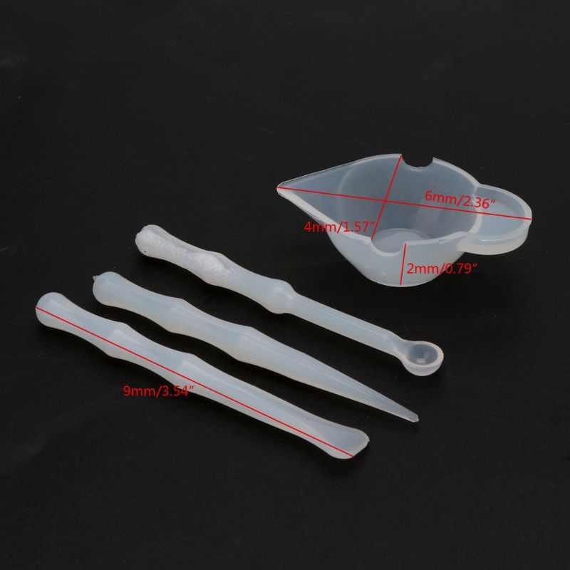 4 Phụ kiện làm đồ trang sức resin gồm dụng cụ cạo quét + muỗng + cốc trộn + que khuấy bằng silicon chất lượng cao