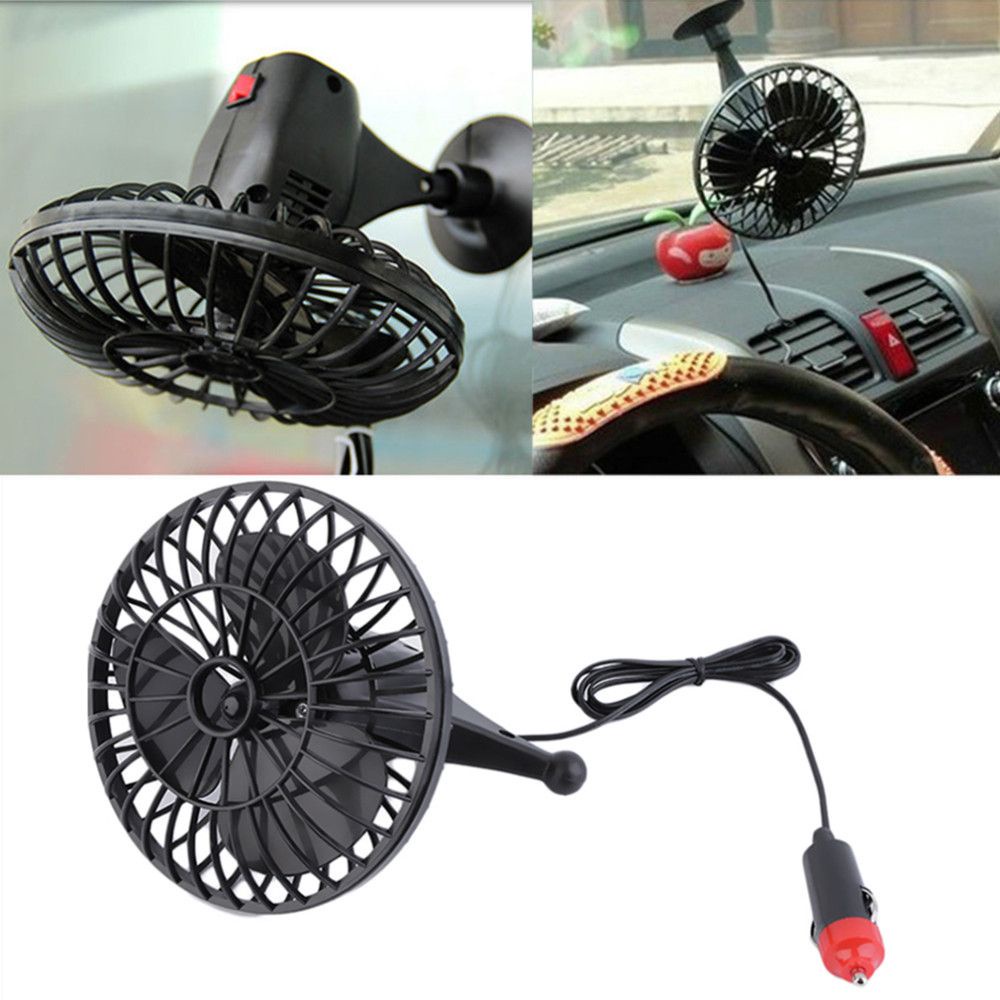 Quạt điều hòa không khí mini 12V 4 inch màu đen có cốc hút gắn bảng điều khiển xe hơi tiện dụng