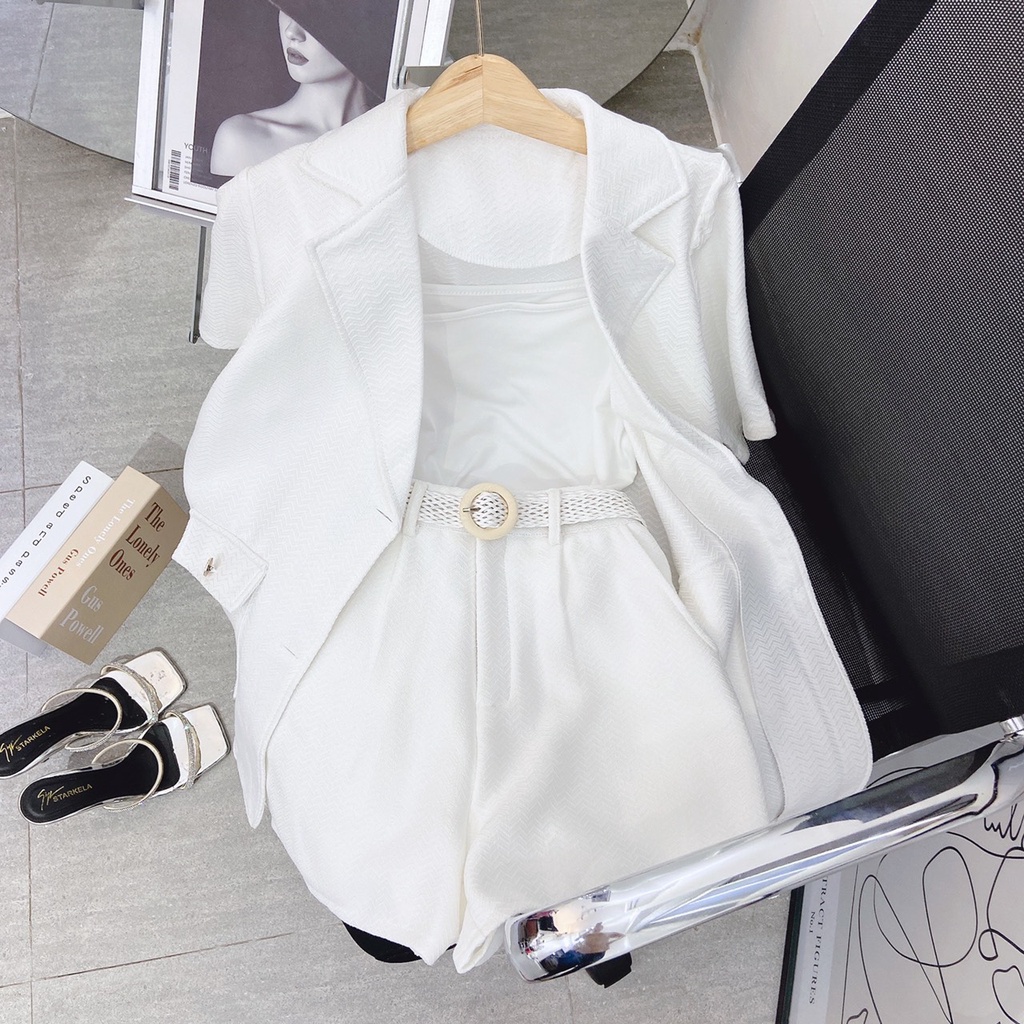 SET 4 MÓN : ÁO VEST + QUẦN SHORT + ÁO LÓT 2 DÂY + BELT