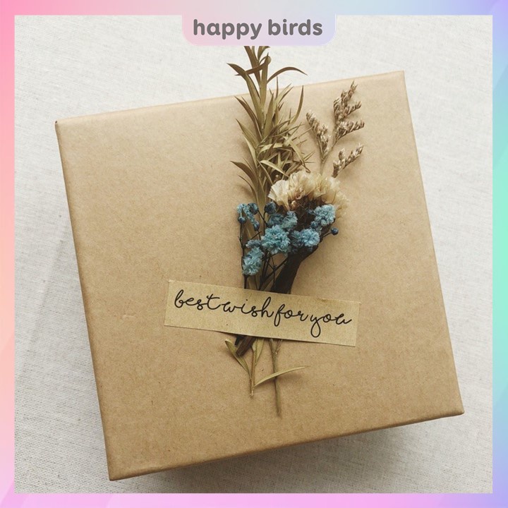 Giấy kraft gói quà cuộn liền 6 mét vintage bọc quà sinh nhật quà tặng màu nâu trơn giấy gói quà nhật quà noel Happy Bird