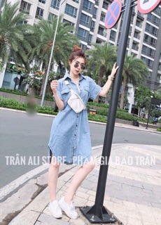 Đầm jean thắt eo