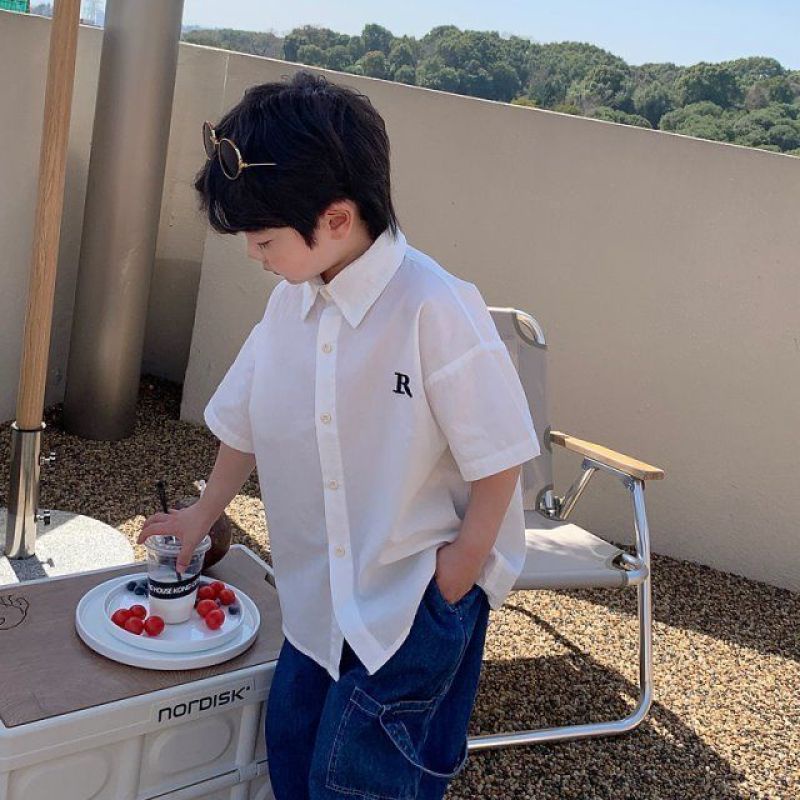 Áo Sơ Mi Tay Dài/Tay Ngắn Màu Trơn Thời Trang Xuân Thu Cho Bé Trai