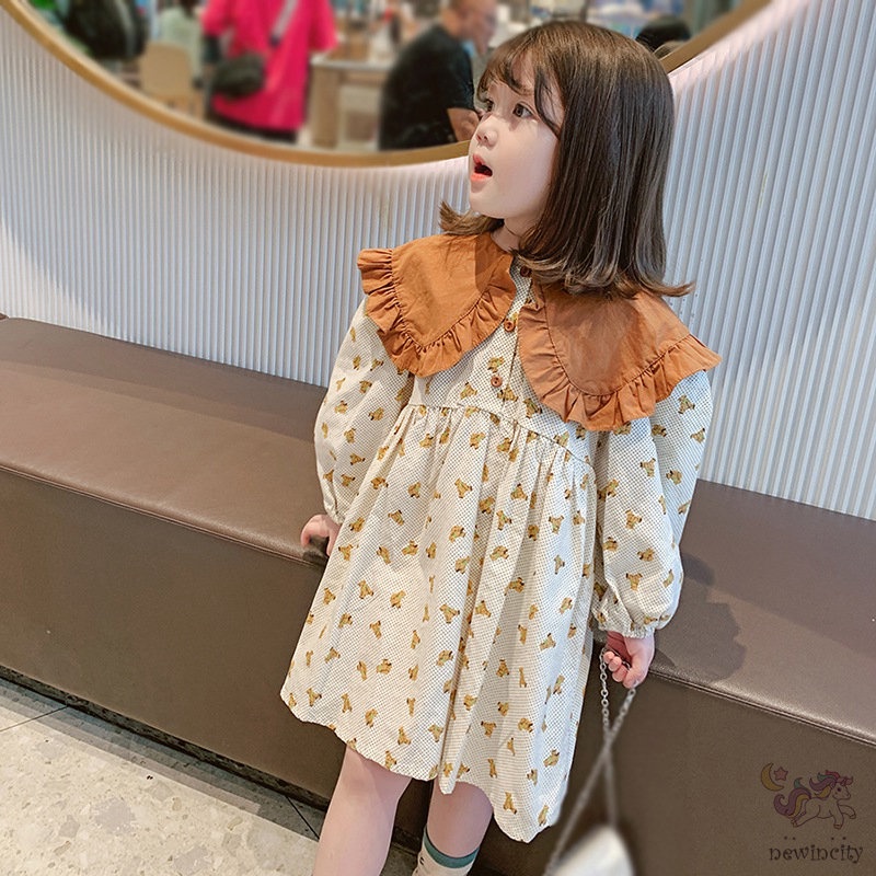 Đầm Dài Tay In Hoa Cho Bé Gái