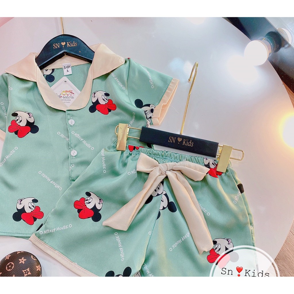 Bộ ngủ lụa pijama cộc tay siêu xinh dành cho bé gái